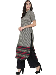 Black printed half sleeve cotton long kurta