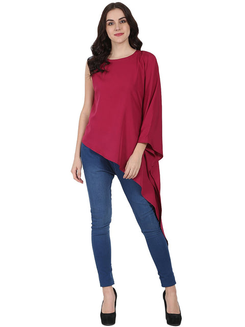 Red one side sleeve crepe kaftan kurta