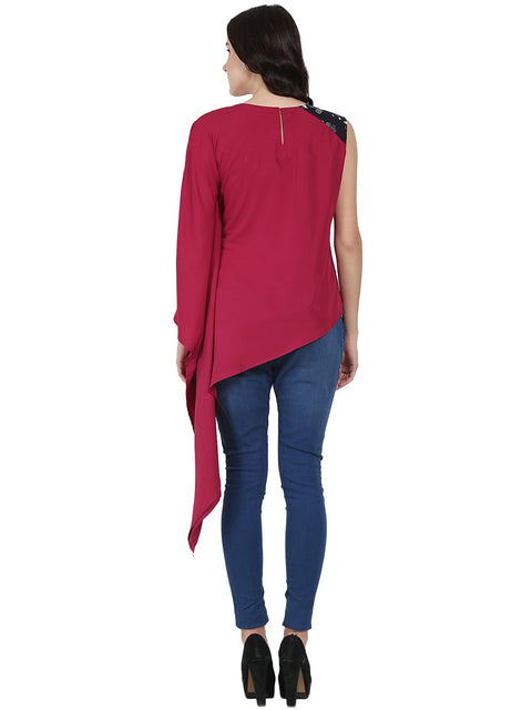 Red one side sleeve crepe kaftan kurta