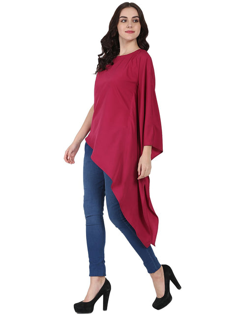 Red one side sleeve crepe kaftan kurta