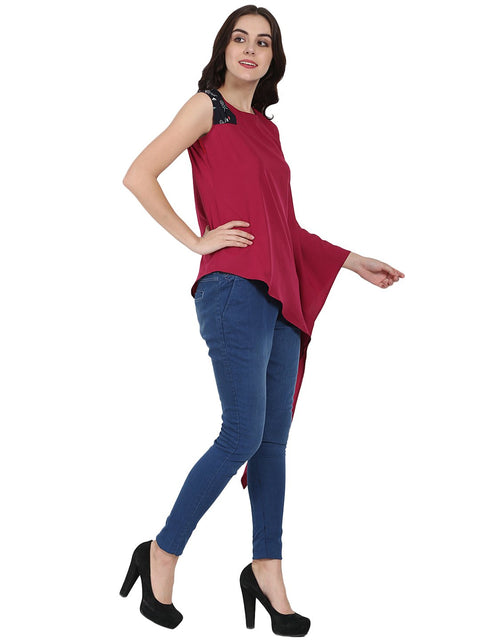 Red one side sleeve crepe kaftan kurta