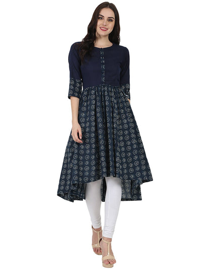Blue printed 3/4th sleeve cotton Anarkali kurta