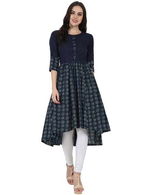 Blue printed 3/4th sleeve cotton Anarkali kurta