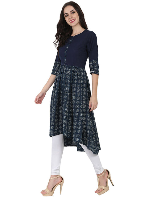 Blue printed 3/4th sleeve cotton Anarkali kurta