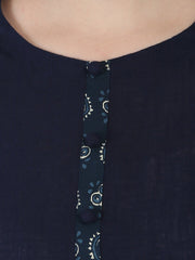 Blue printed 3/4th sleeve cotton Anarkali kurta