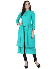 Sea Green 3/4th sleeve cotton layerd anarkali kurta