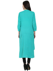 Sea Green 3/4th sleeve cotton layerd anarkali kurta