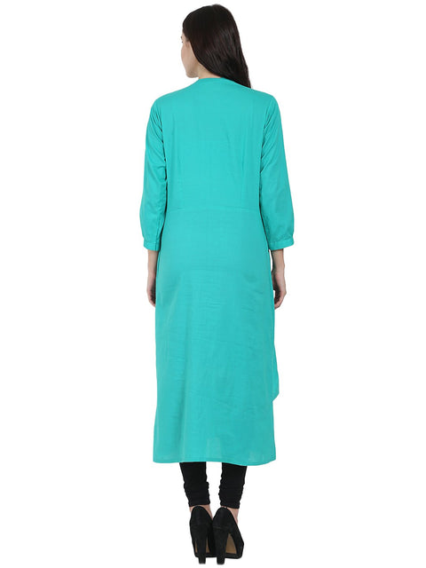 Sea Green 3/4th sleeve cotton layerd anarkali kurta