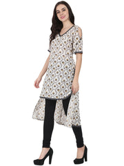 Off white printed half sleeve cotton low high kurta