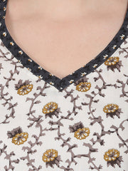 Off white printed half sleeve cotton low high kurta