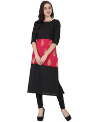 Black & red printed 3/4th sleeve cotton kurta