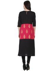Black & red printed 3/4th sleeve cotton kurta