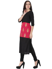 Black & red printed 3/4th sleeve cotton kurta