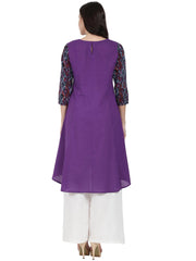 Purple 3/4th sleeve cotton A-line kurta