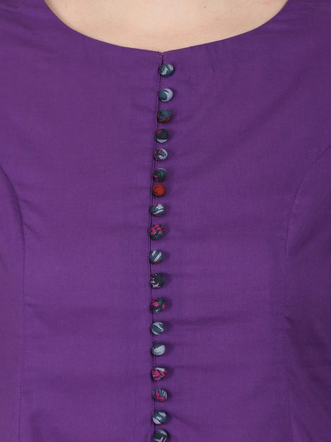 Purple 3/4th sleeve cotton A-line kurta