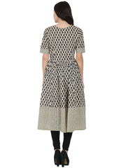 Beige & Blue printed half sleeve cotton Anarkali kurta