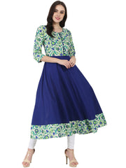 Blue & Green printed 3/4th sleeve Rayon Anarkali kurta