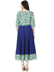 Blue & Green printed 3/4th sleeve Rayon Anarkali kurta