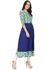 Blue & Green printed 3/4th sleeve Rayon Anarkali kurta