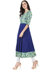 Blue & Green printed 3/4th sleeve Rayon Anarkali kurta