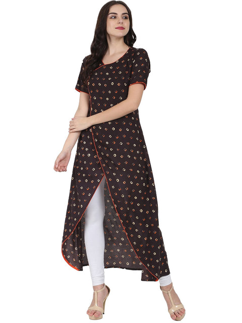 Coffee Brown half sleeve rayon Angrakha style kurta