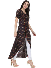 Coffee Brown half sleeve rayon Angrakha style kurta