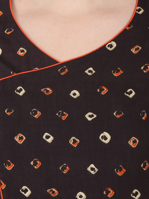 Coffee Brown half sleeve rayon Angrakha style kurta