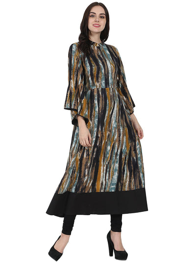 Multi printed full sleeve cotton Anarkali kurta with flared sleeve