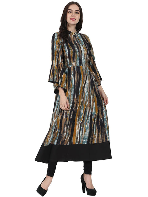 Multi printed full sleeve cotton Anarkali kurta with flared sleeve