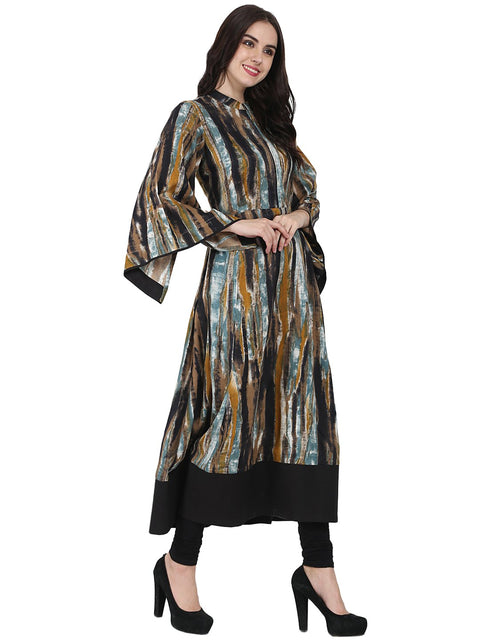 Multi printed full sleeve cotton Anarkali kurta with flared sleeve
