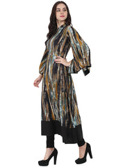 Multi printed full sleeve cotton Anarkali kurta with flared sleeve