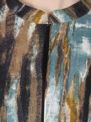 Multi printed full sleeve cotton Anarkali kurta with flared sleeve