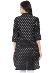 Black printed 3/4th sleeve cotton slub Low-High Kurta