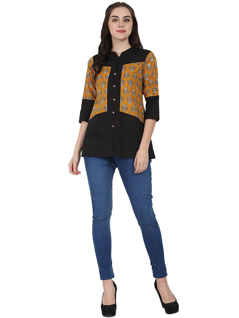 Yellow & Black 3/4th sleeve cotton tunic