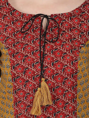 Yellow printed 3/4th sleeve cotton Jumpsuit with double pocket & dori work at yoke