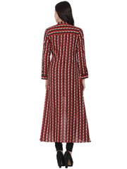Red printed full sleeve cotton low high kurta