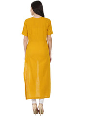 Mustard half sleeve cotton slub assymetric kurta