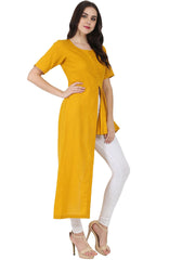 Mustard half sleeve cotton slub assymetric kurta