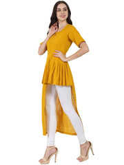 Mustard half sleeve cotton slub assymetric kurta