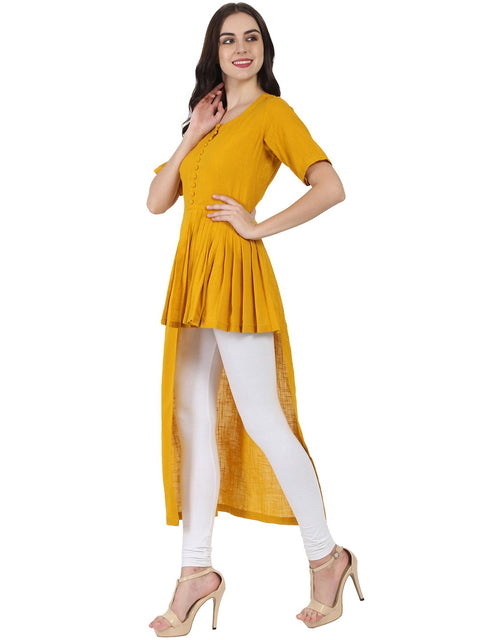Mustard half sleeve cotton slub assymetric kurta