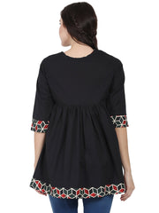 Black 3/4th sleeve cotton A-line tunic