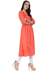 Peach 3/4th sleeve cotton A-line kurta