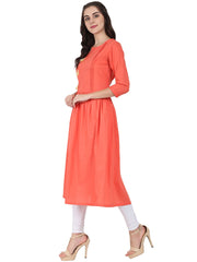 Peach 3/4th sleeve cotton A-line kurta