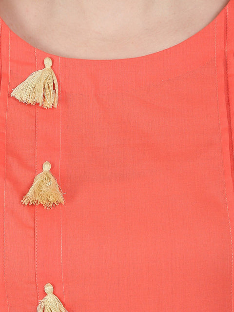 Peach 3/4th sleeve cotton A-line kurta