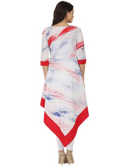 White tye dye half sleeve cotton A-line Assymetric kurta