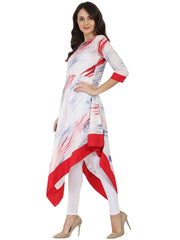 White tye dye half sleeve cotton A-line Assymetric kurta