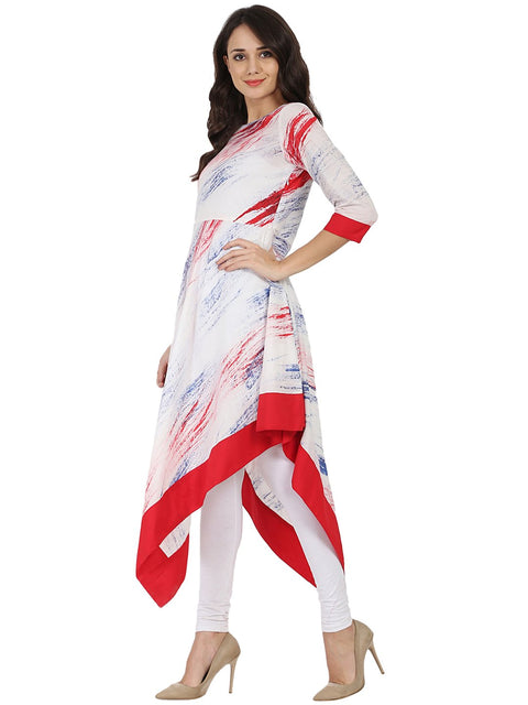 White tye dye half sleeve cotton A-line Assymetric kurta