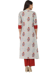 White & red printed half sleeve cotton double layer kurta