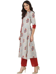 White & red printed half sleeve cotton double layer kurta