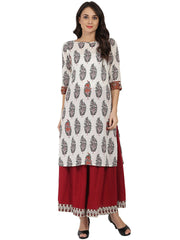 Off white printed half sleeve cotton kurta
